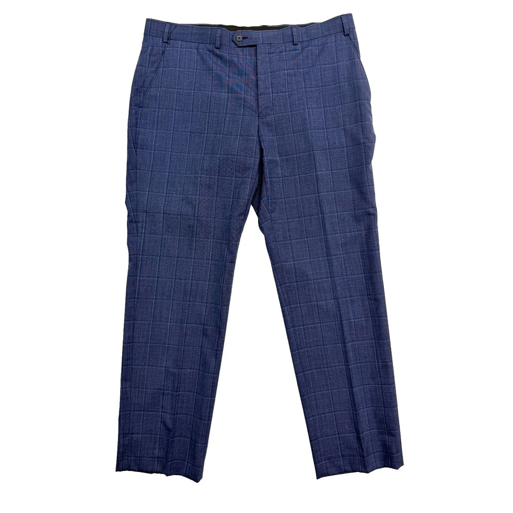 Ralph Lauren 38x30 Blue Windowpane Dress Pants Trousers All Season Wool Stretch